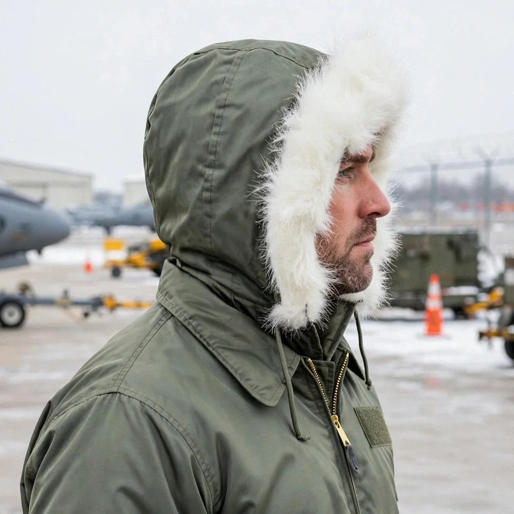 GI CWU-45/P Aramid Cold Weather Flyer Hood Olive Fur Trim Military